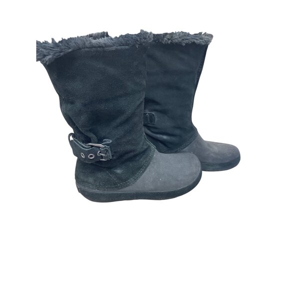 Crocs Faux Leather Fur Lined  Womans Black Mid Calf Winter boots Sz 8 SKU 9568 - Picture 3 of 16